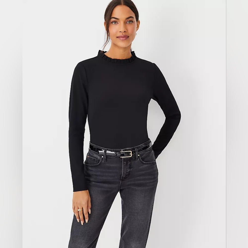 NWOT Ann Taylor Ruffle Neck Long Sleeve Top, sz L